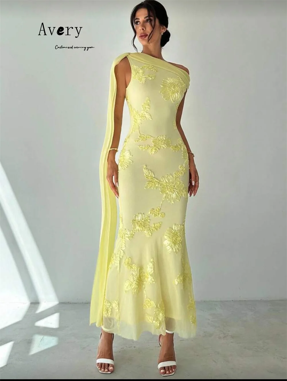 Avery personnalisé fleur jaune queue de poisson épaules dénudées robes élégantes pour les femmes longues robes de soirée de luxe 2025 robe de Gala soirée