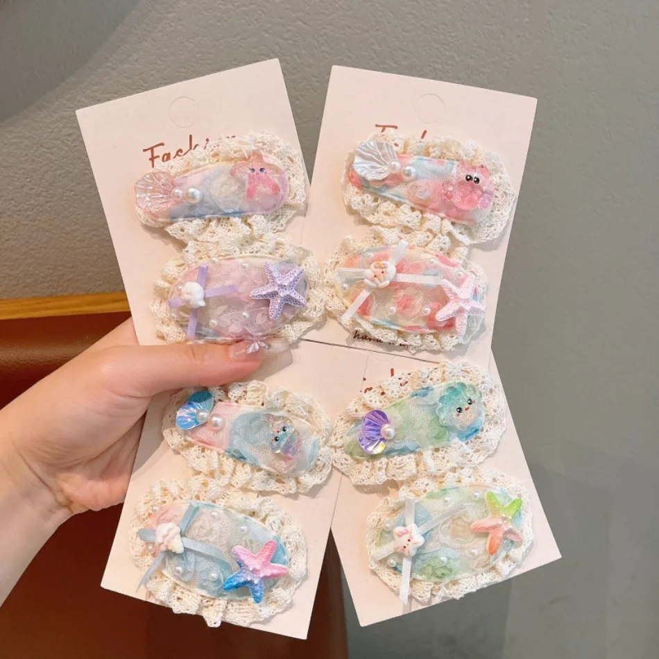 Baby Kids BB Clip Lace Fabric Japanese and Korean Version of Broken Hair Hairpin Cartoon Children's Cute Side Girl Hairpin ZX07