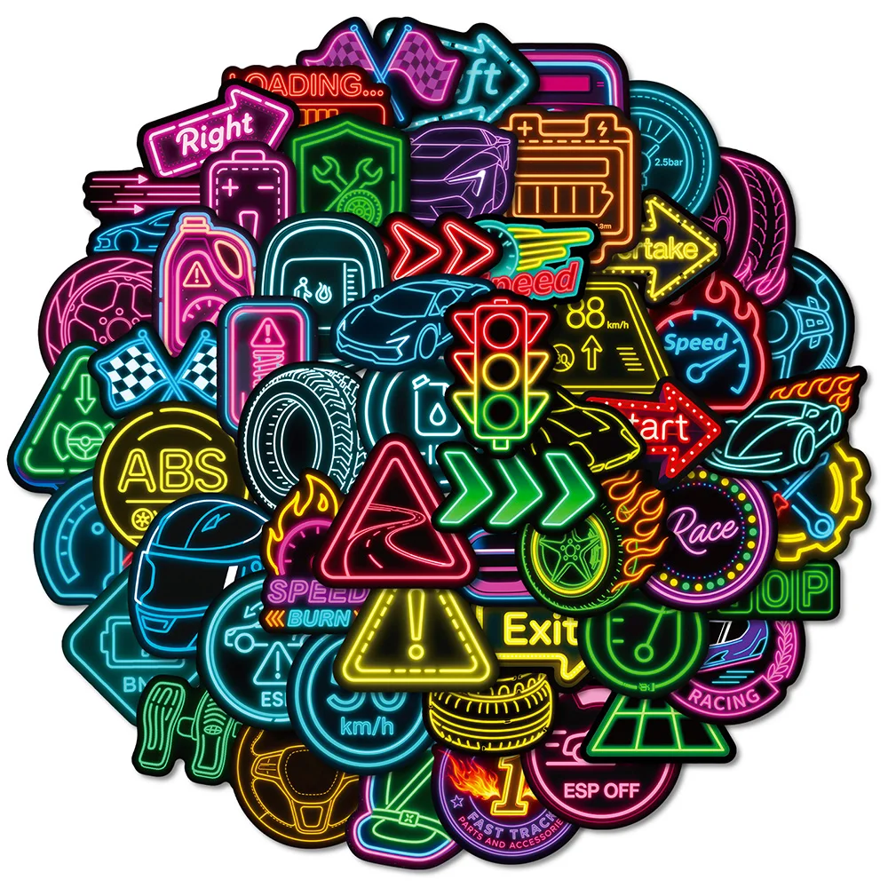 

56PCS Neon Racing Graffiti Stickers Set DIY Cartoon Decals for Skateboard Laptop Bike Car Phone Waterproof Toy Stickers
