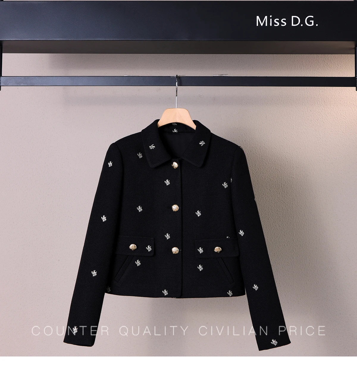 Gonna da giacca da socialite alla moda francese Set da due pezzi con risvolto ricamato monopetto a maniche lunghe con gonna a pieghe da donna