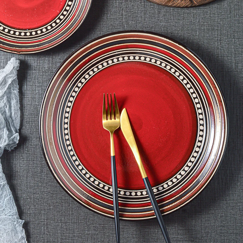 Embossed ceramic dishes creative dishes dishes home western steak dishes online celebrity tableware pasta dishes red.