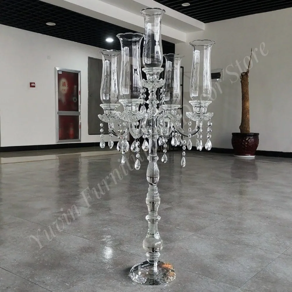 Popular clear Cheap Long Stem Wedding Table Top Decoration Glass Candelabra Event Crystal Candle Holders for Sale