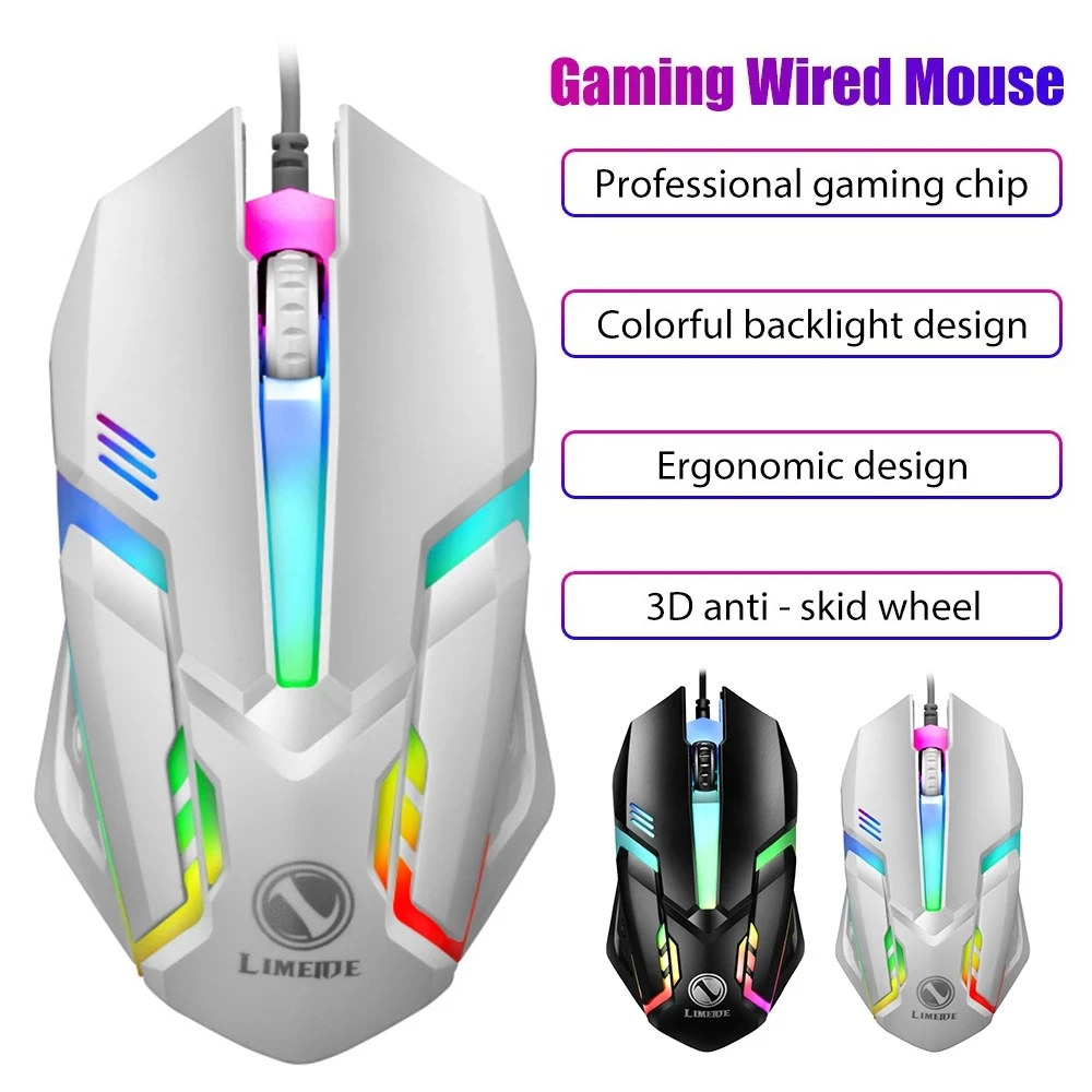 Limei S1 E Sports LED Luminous Backlit Wired Mouse USB Wired For Desktop Laptop Mute Office Computer Gaming Mouse