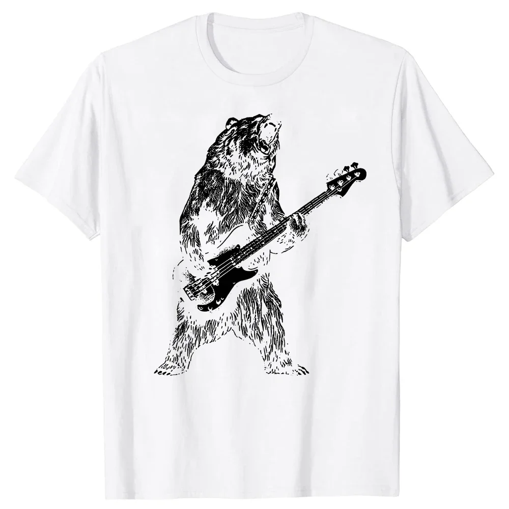 Bear Playing Bass Guitar T Shirts Graphic Cotton Streetwear Short Sleeve Birthday Gifts Summer Animal Playing Guitar T-shirt