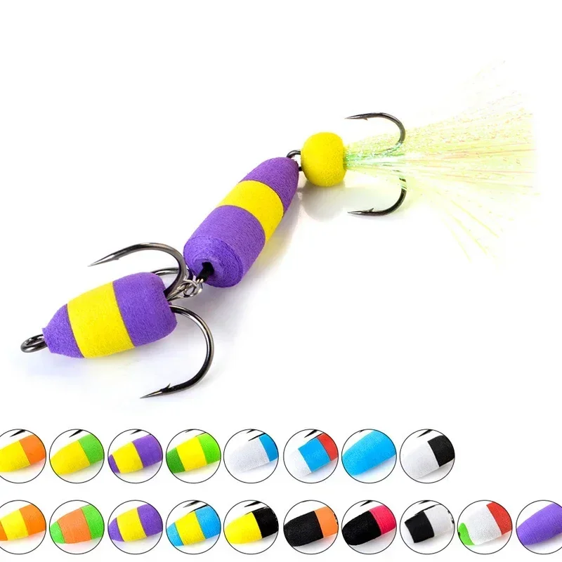 New polychrome Size Foam bait Bass Lure 4.5g Soft Fishing Luya Bait Density Foam Swim Baits with 2 Treble Hooks