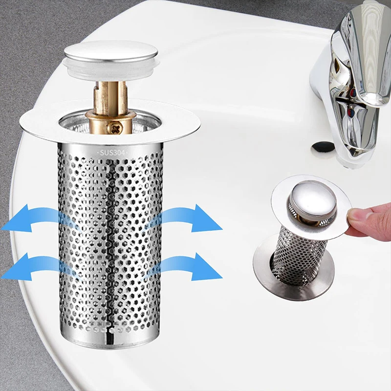 Washbasin Sink 304Stainless Steel Drain Filter Strainer Bouncing Core Mesh Anti-odor Bathroom Bathtub Accessories