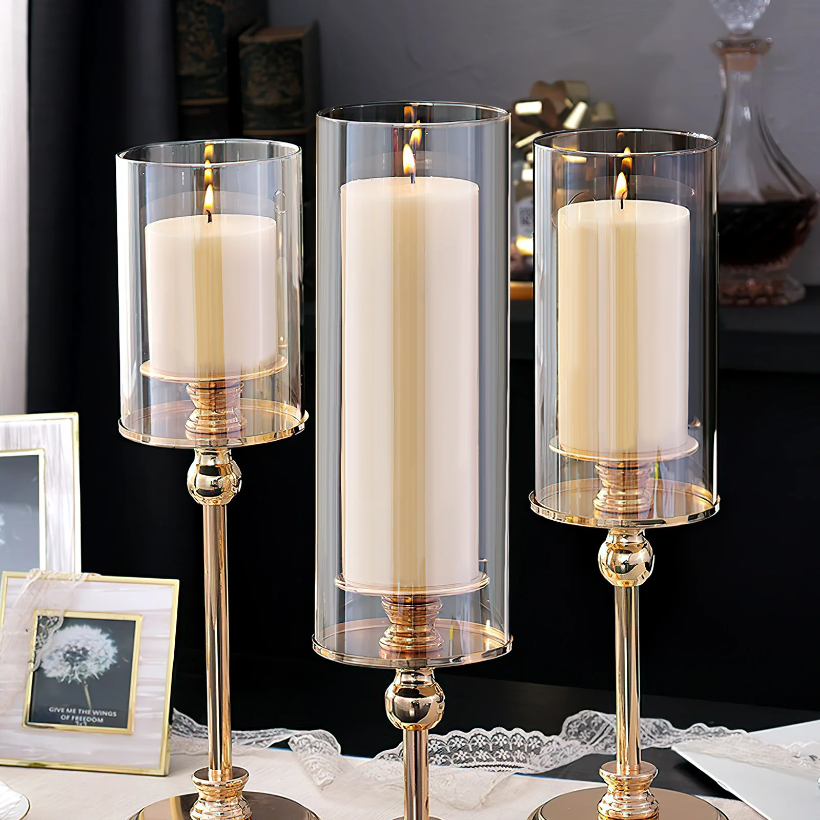 3Pcs Transparent Glass Holders Exquisite Design Romantic Atmosphere Party Decorations Desktop Accessories