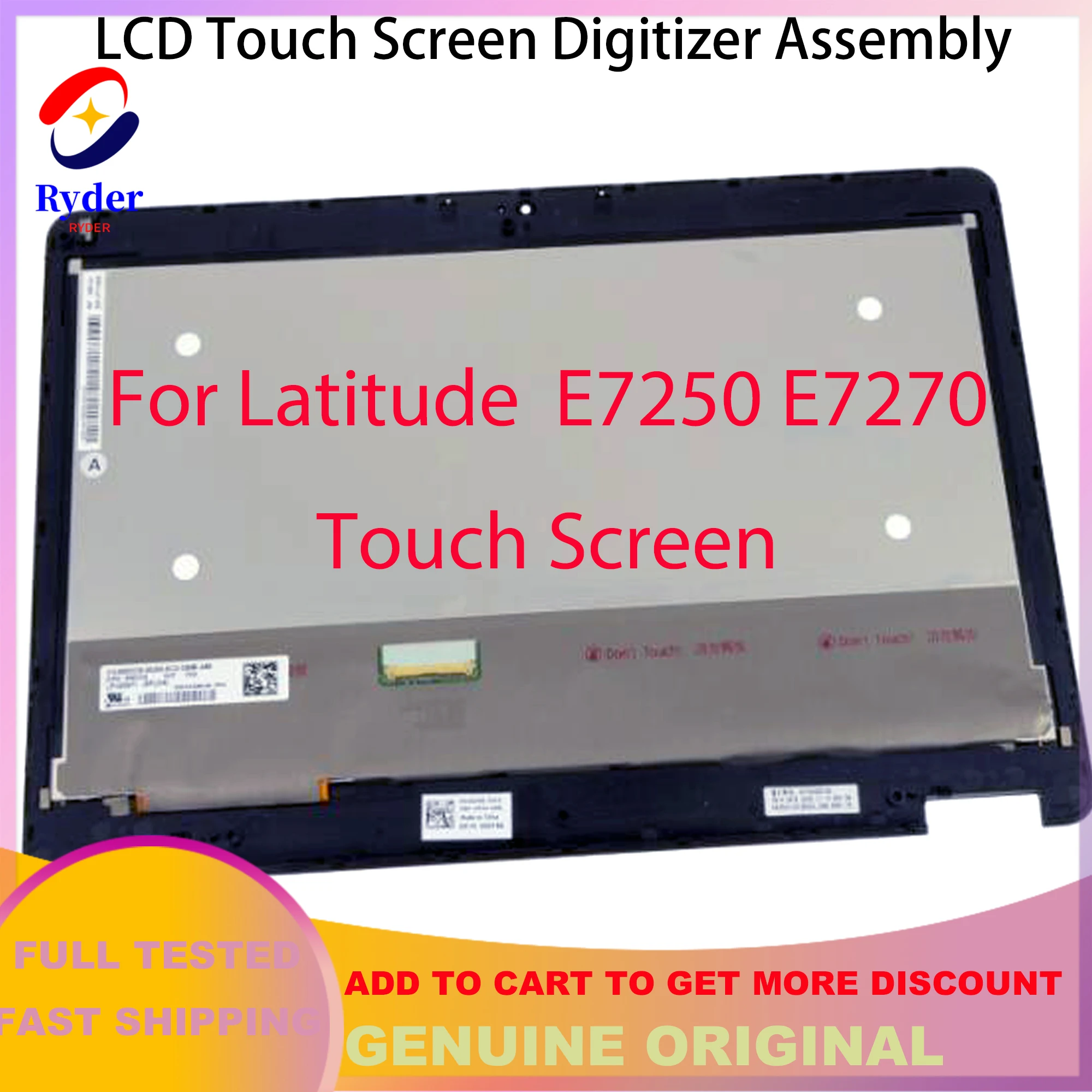 

12.5" 1920x1080 FHD For Dell Latitude E7270 E7250 E7240 P22S P26S P26S001 LCD Touch Screen Digitizer Replacement Assembly XDT86