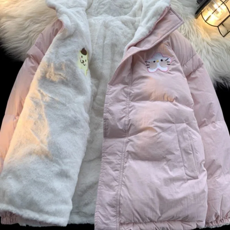 Sanrio Anime Down Cotton Jacket Kawaii Hello Kittys Cinnamoroll Cute Autumn Winter Reversible Cartoon Jacket Girl Christmas Gift