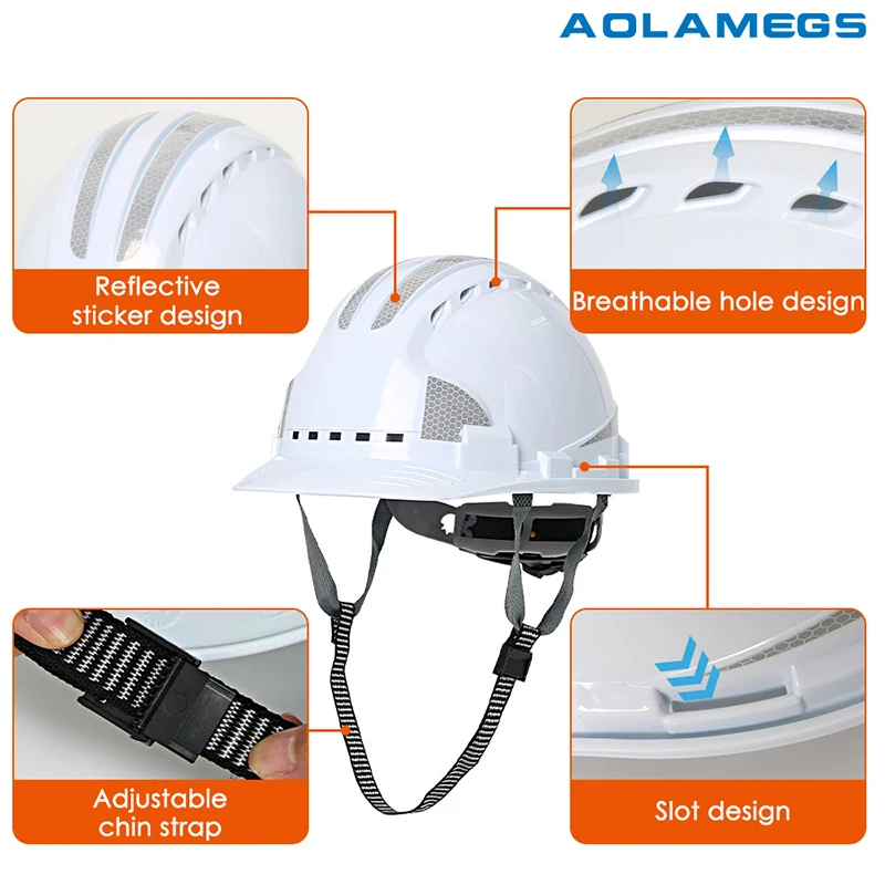 Construction Safety Helmet ABS Breathable Safety Helmet with Reflective Stickers Engineer Work Hat Head Protection Rescue Hat