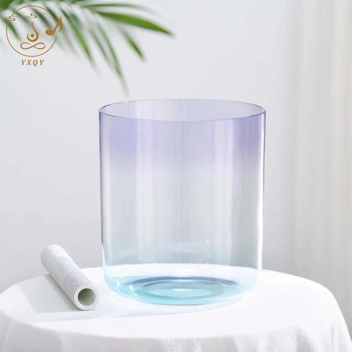 YXQY 7 Inch Sea And Lavender Colored Alchemy Clear Quartz Crystal Singing Bowl for Therapy and Sound Healing with Mallet