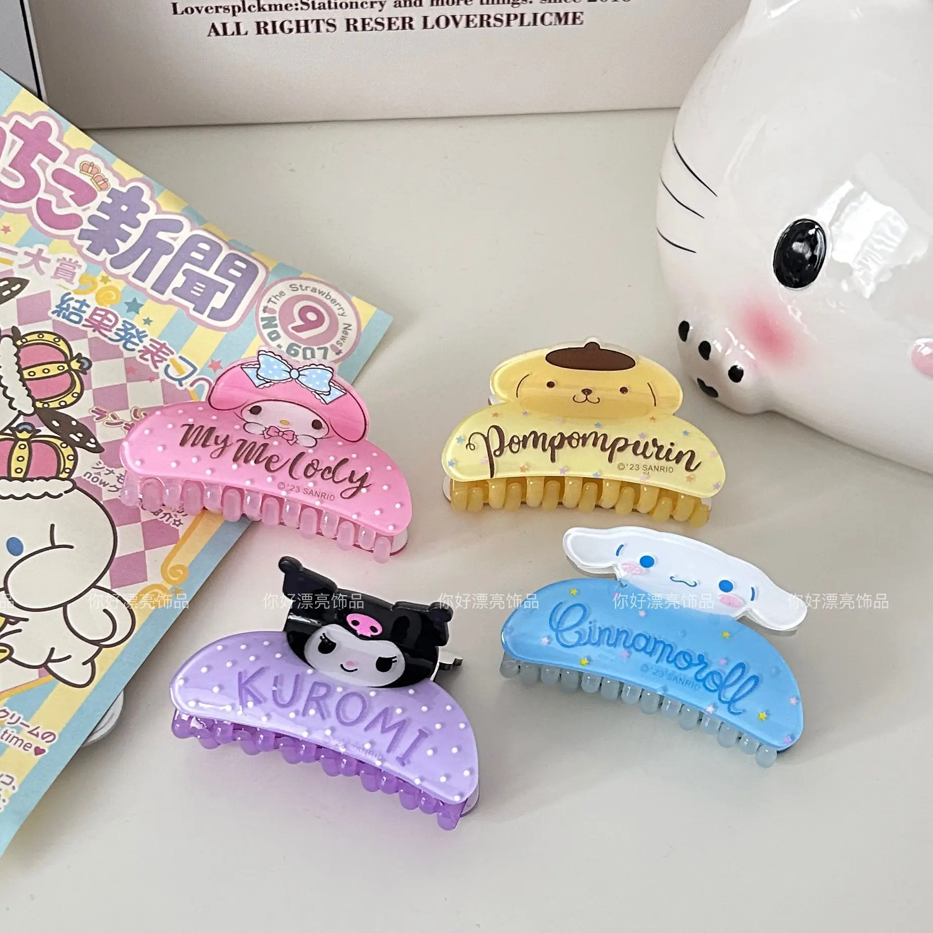 Pince à cheveux dessin animé petit Animal Sanrio, griffes mignonnes et douces à l'arrière de la tête, épingle à cheveux, couvre-chef, pinces requin en acrylique Kawaii