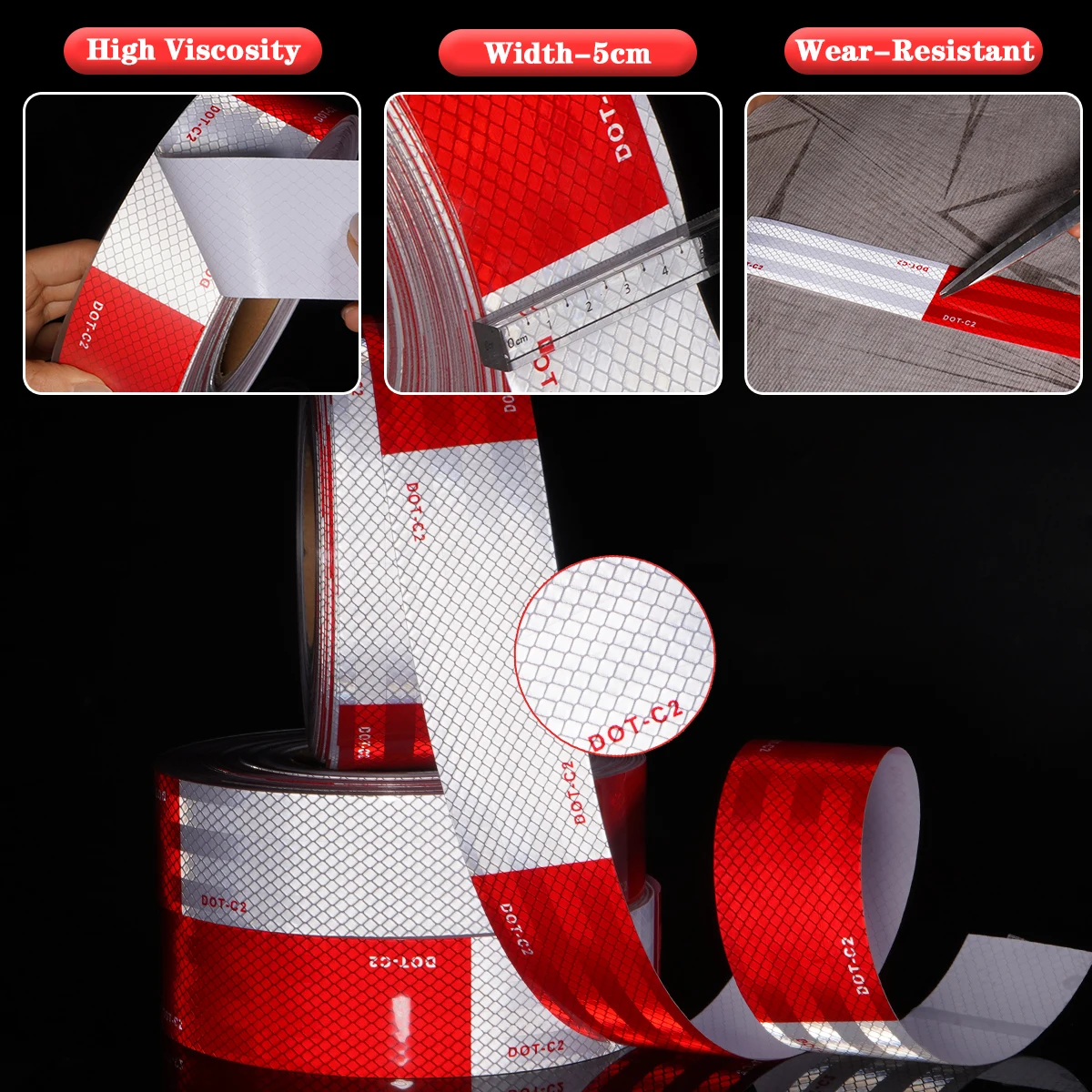 Dot-C2 Red White Reflective Tape PET Micro Prism Waterproof Film High Visibility Reflective Truck/Truck Safety Warning Sticker