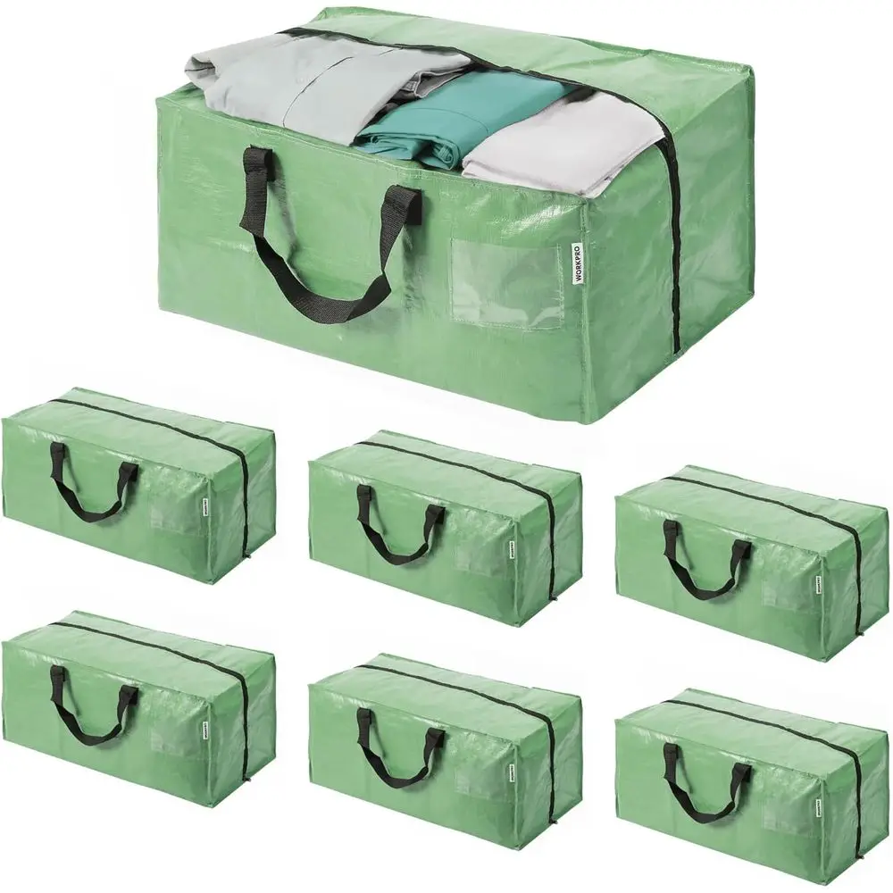 

Extra Large 6-Pack Moving Bags with Zipper & Handles, Heavy Duty Storage Totes for Space Saving, Green
