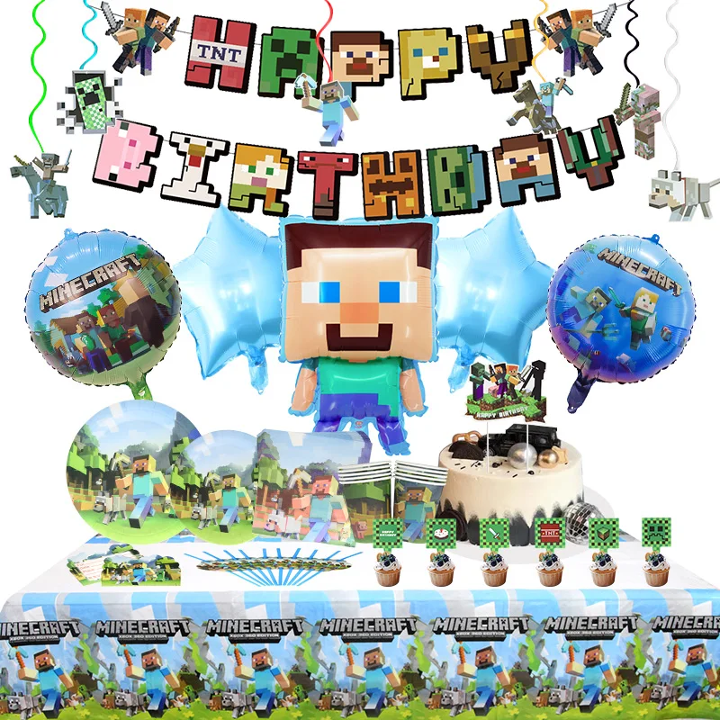 Ballon en aluminium pour décoration de fête d'anniversaire sur le thème des jeux de dessins animés, fournitures pour événements pour enfants, vaisselle jetable, bannière, toile de fond, cadeau