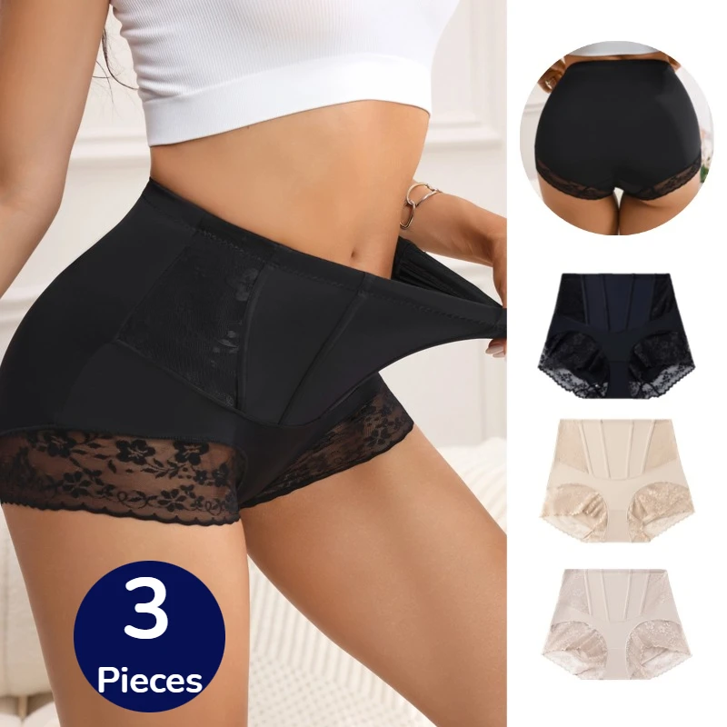 WarmSteps 3PCS Frauen Shaper Höschen Hohe Taille Spitze Sexy Dessous Bauch Straffer Weibliche Slips Fishbone Taille AbnehmenHot