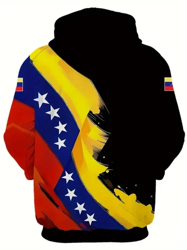 Imagen 2 del producto Sudadera con capucha con estampado 3d de la bandera de Venezuela, ropa para hombre, jersey de manga larga con cordón, sudadera, abrigo informal deportivo callejero