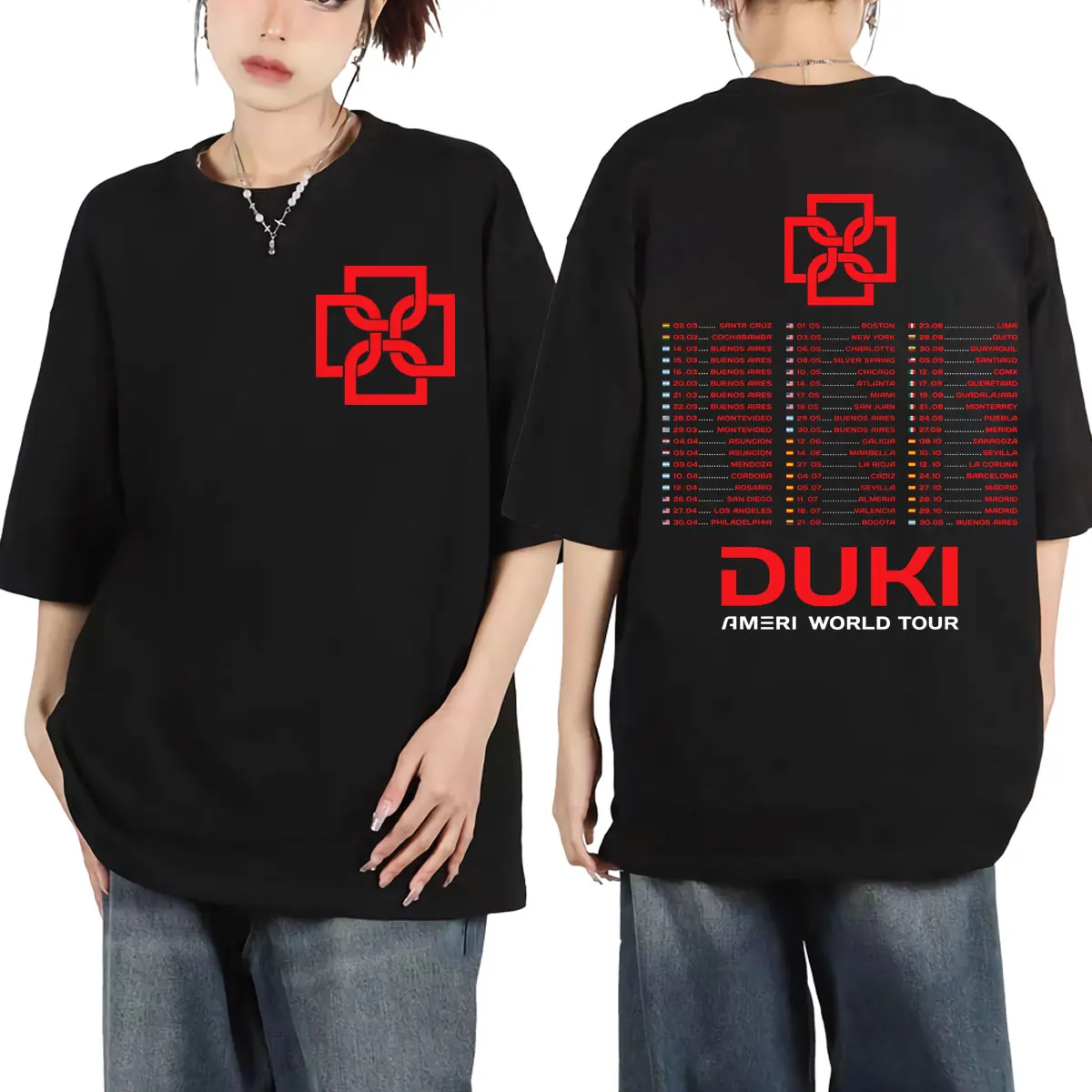 

Rapper Duki Ameri World Tour 2025 Merch T-shirts Men Women Clothing Fashion Hip Hop T Shirts Summer Casual Loose Cotton T-shirt