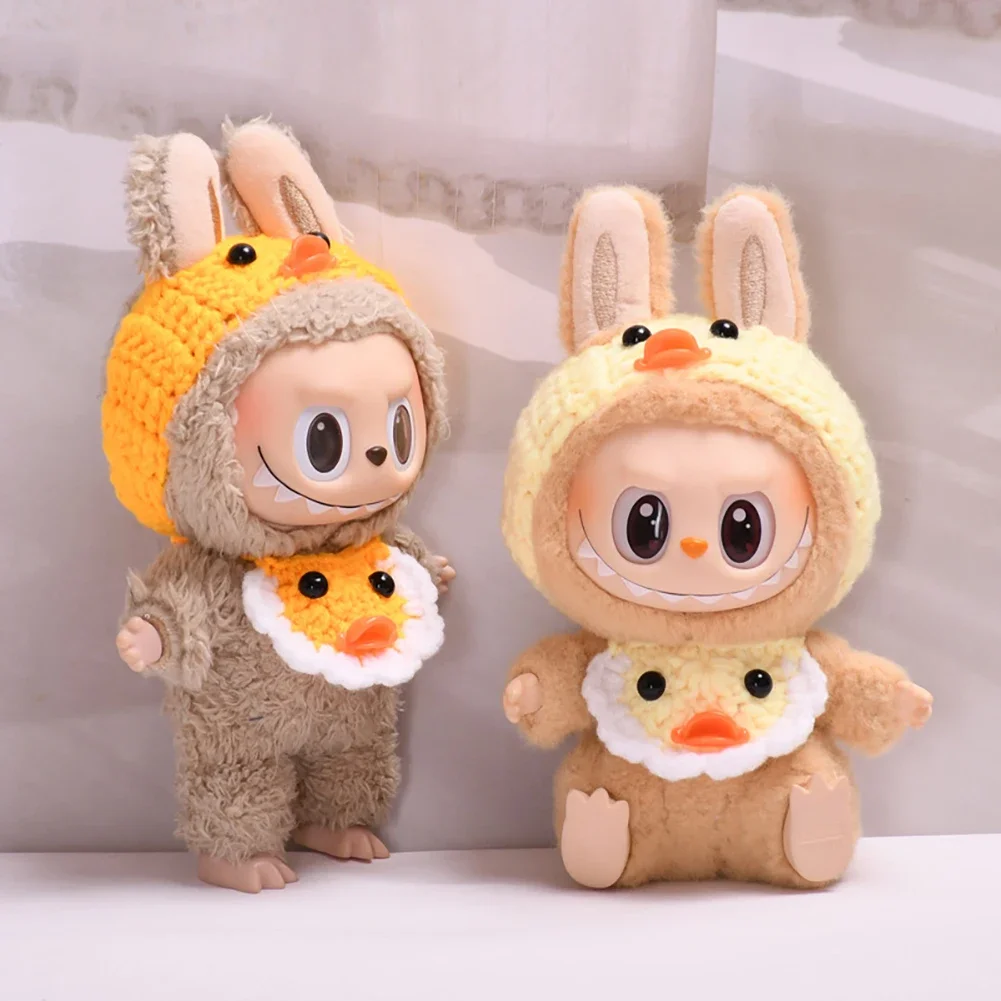 17cm Mini Plush Doll'S Clothes Outfit Accessories For Labubu V1 V2 Idol Dolls Handmade yellow duck bib Clothing