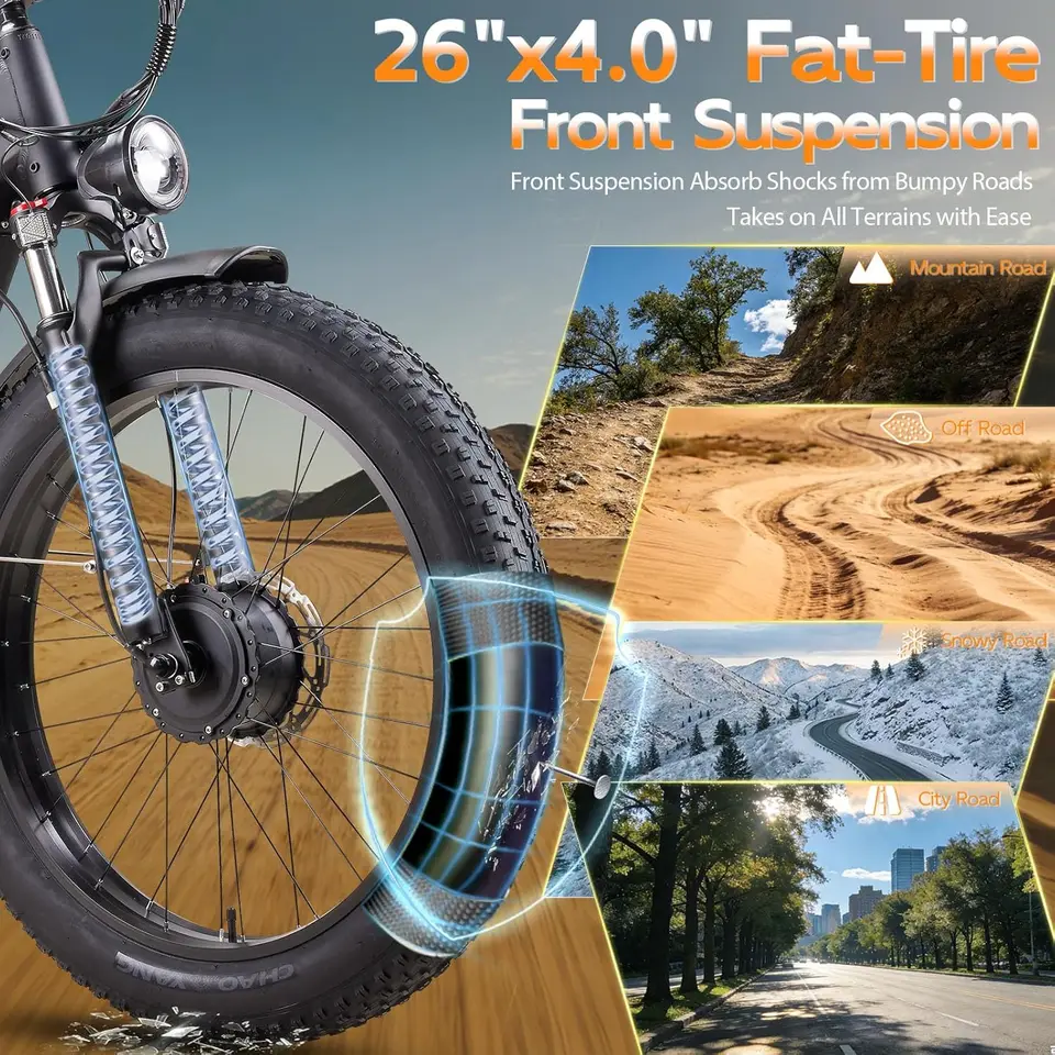 Dual Motor Electric Bike for Adults Peak 6000W, 52V 26Ah Battery Up to 100 Mile, Max 50 MPH, Front and Rear Turn Signals, 26" Fa image 5
