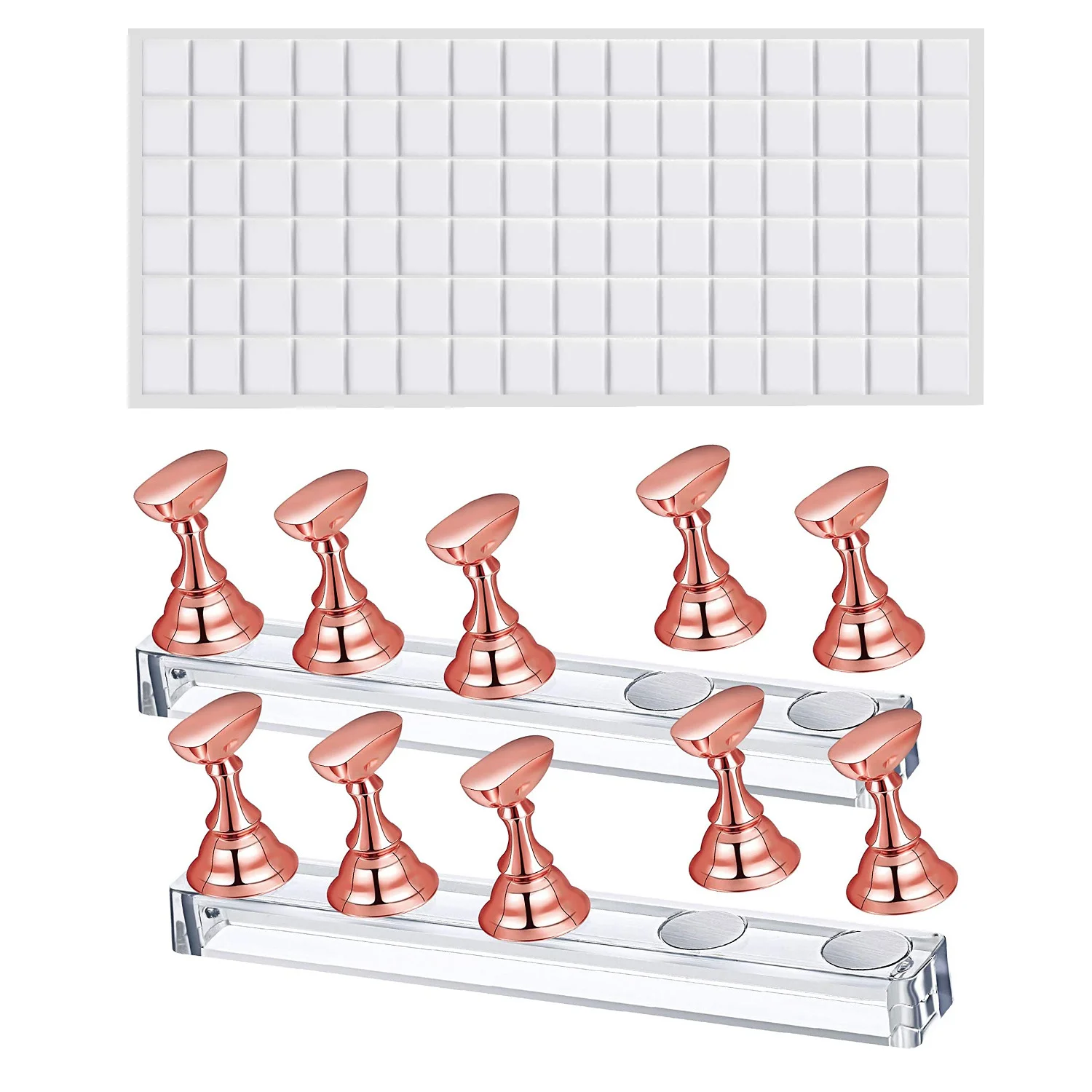 Présentoir à ongles en acrylique, 2 ensembles, presse magnétique sur support de pratique des ongles, support pour peinture à l'ongles avec 96 mastic adhésif