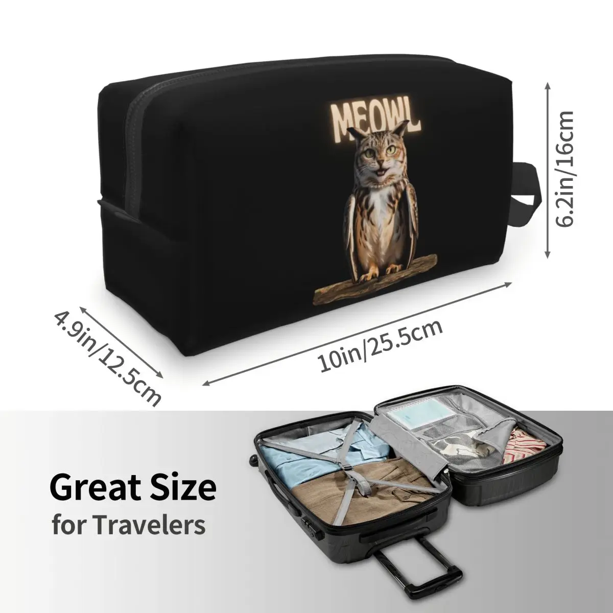Fun Meowl Funny Cat Owl Meme Makeup Bag Cosmetic Organizer Storage Dopp Kit Toiletry Cosmetic Bag for Women Beauty Travel
