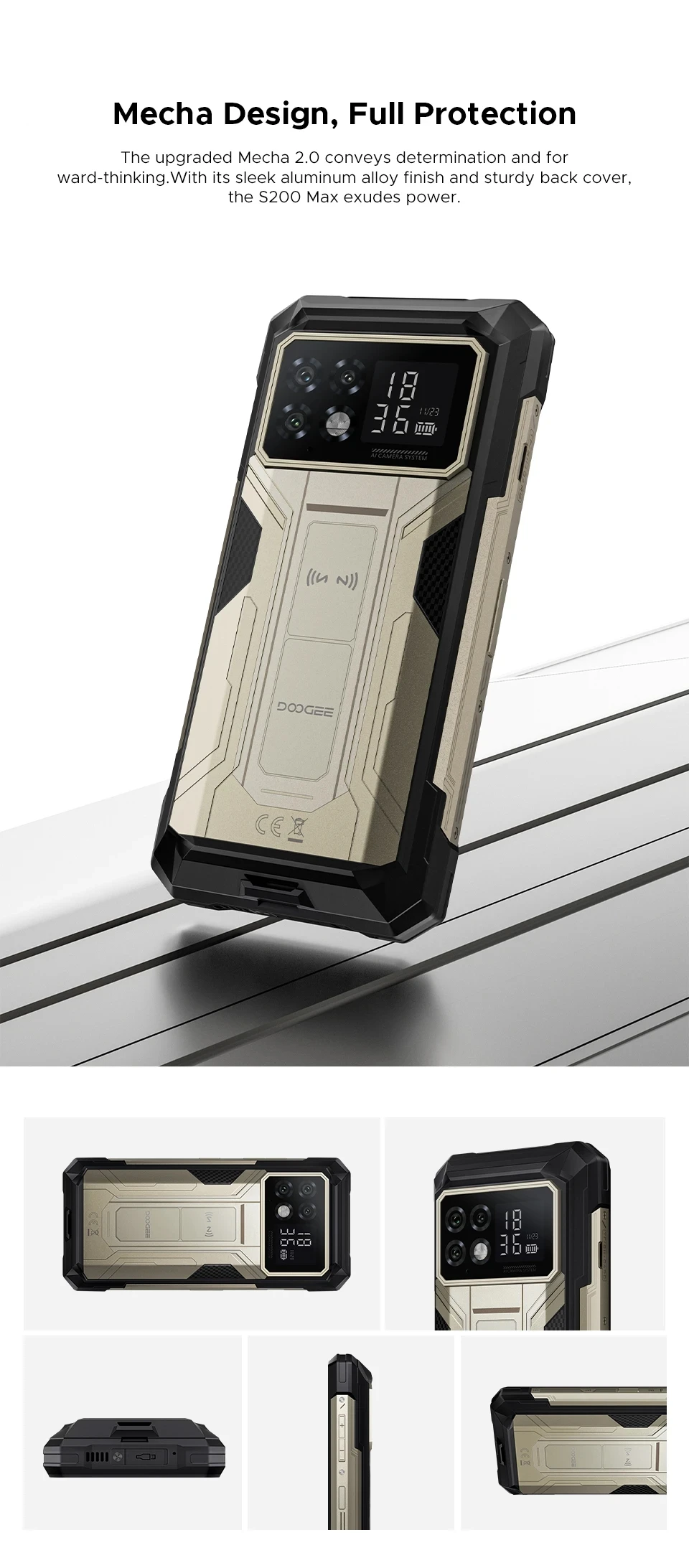 DOOGEE S200 Max Rugged Phone 6.72” 120Hz 1.32" Rear Display Telephon Portable 36GB+512GB 22000mAh 66W Smartphone Android 15 NFC