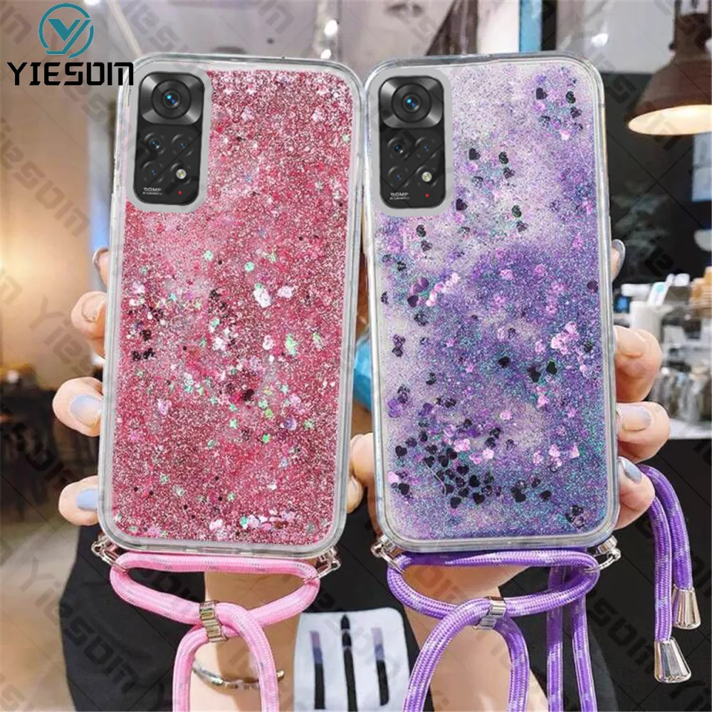 Bling Glitter Lanyard Case For Xiaomi Redmi Note 12 11 11S 10 10S 9S 9 8 7 Pro Redmi 12C 10C 10A 10 9 9T 9C 9A