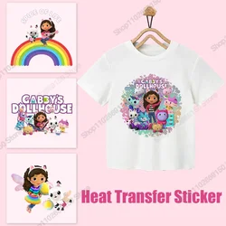 Gabby Dollhouses Anime Kawaii Heat Transfer Sticker Kids Cartoon Cute Clothes Appliques DIY Decal Fashion Iron on Patches Gifts