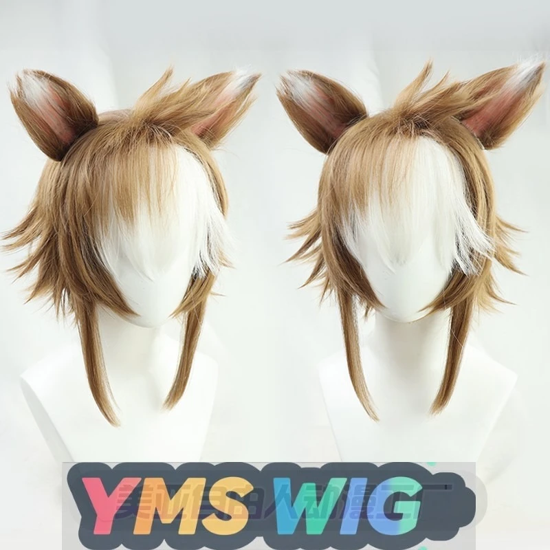 

【YMS WIG】Genshin Impact Gorou Косплей Парик Rebel Army Inazuma Castle Многослойный обратный вьющийся с ушками зверя