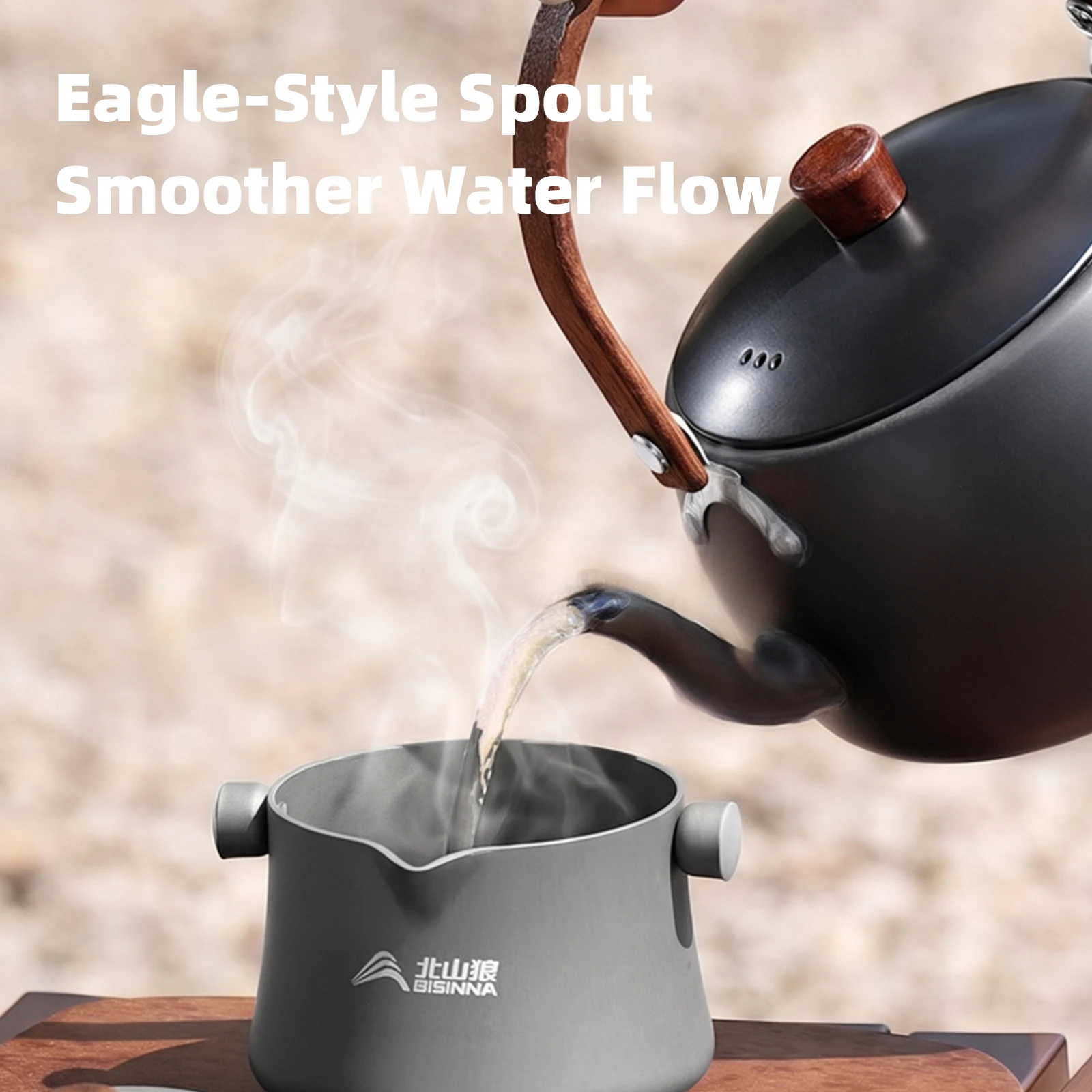 BISINNA 1L Camping Kettle Durable Aluminum Alloy Lightweight Portable with Carry Bag for Outdoor Hiking Picnic