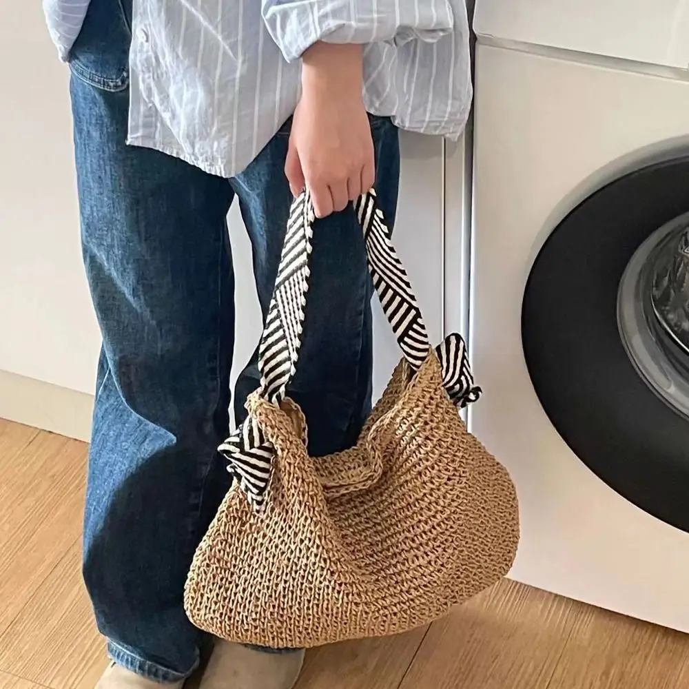 

Straw Woven Straw Beach Bag Fashion Large Capacity Knot Shoulder Straps Single Shoulder Bag Tote Bag Travel
