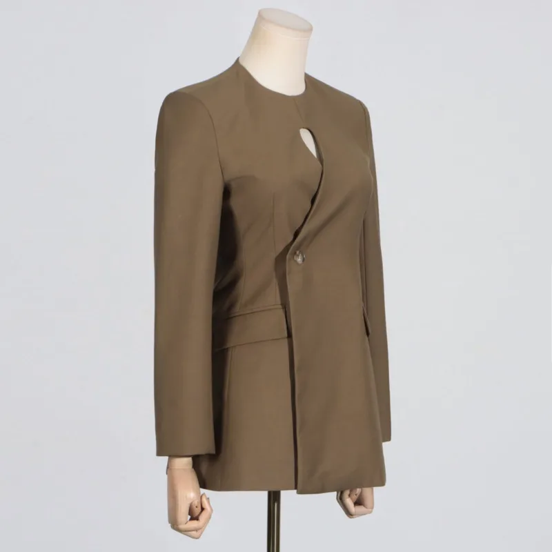 KWTX Blazer con botones laterales para mujer, chaqueta con diseño recortado para primavera y verano, ropa de oficina a la moda, traje ajustado S-XXL