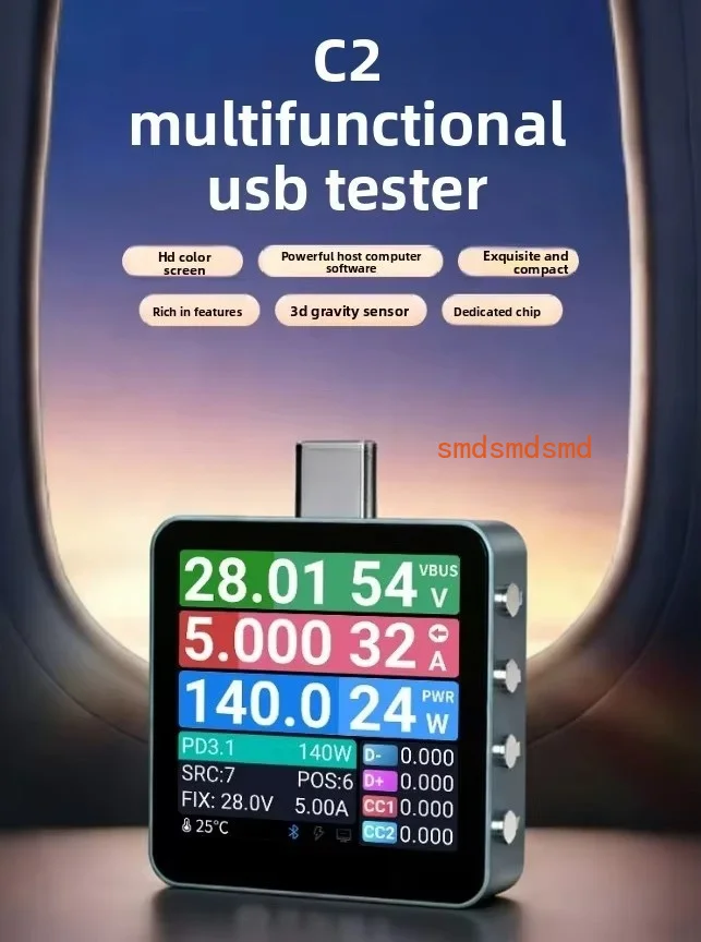 USB Tester C2 Charging Power Meter Current Voltmeter Detector Fast Charging Protocol