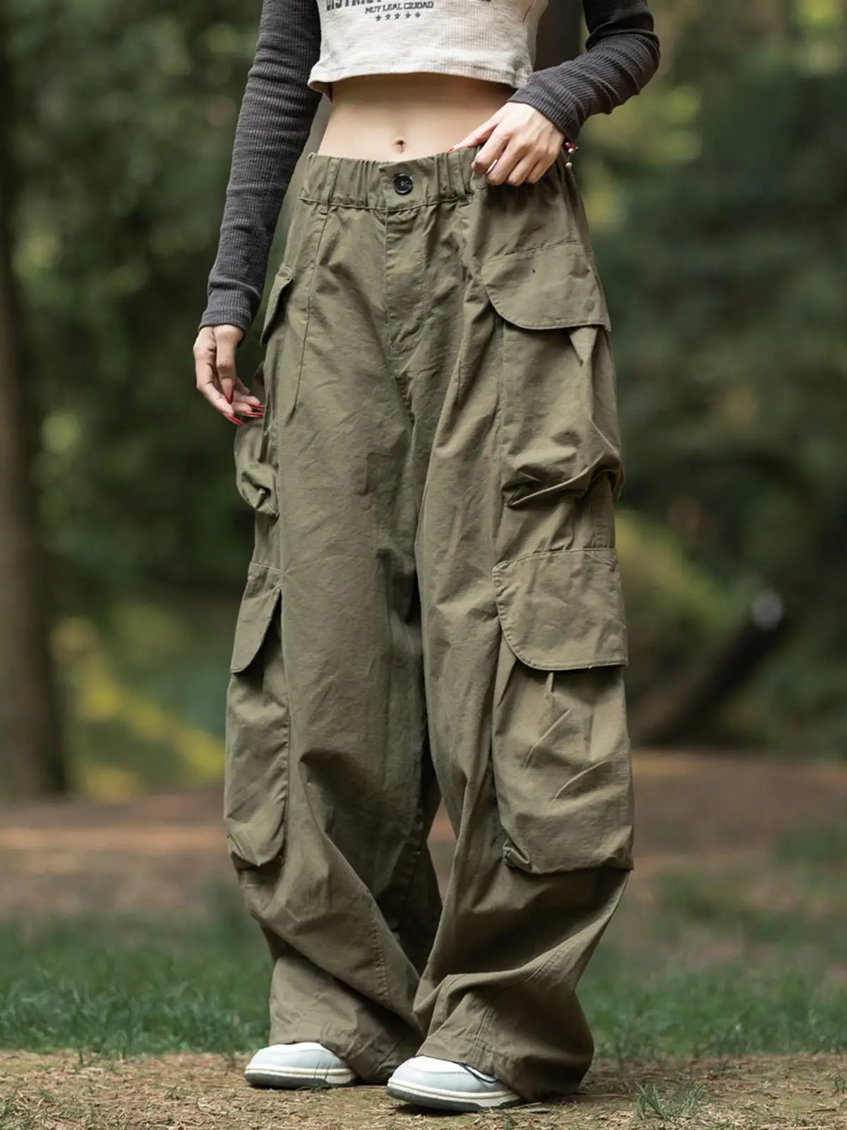 

Мужские свободные широкие рабочие брюки в стиле ретро в японском стиле, повседневные брюки с несколькими кетами, брюки для уличных танцев, против морщин