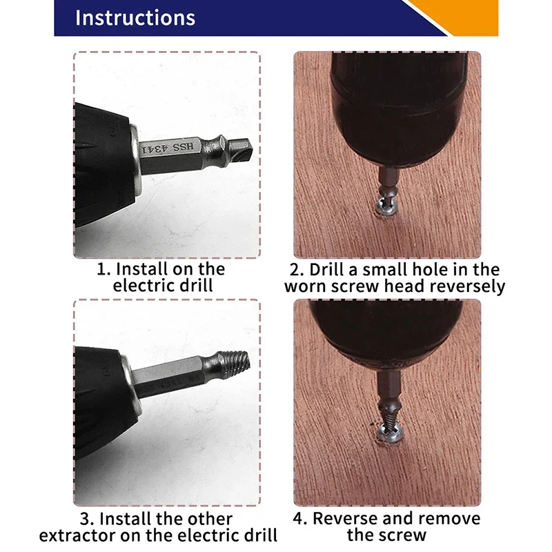 4/5/6 4341 Screw Extractor HSS Material Broken Head Screw Extractor Nail Extractor Box Mounted Double Head Wire Cutter Slide