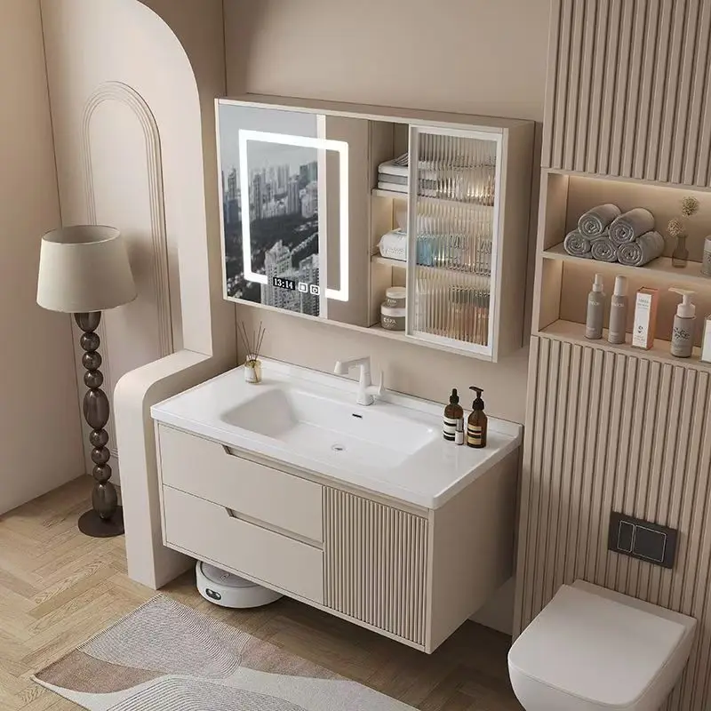 Новый керамический интегрированный умывальник из кремового дуба