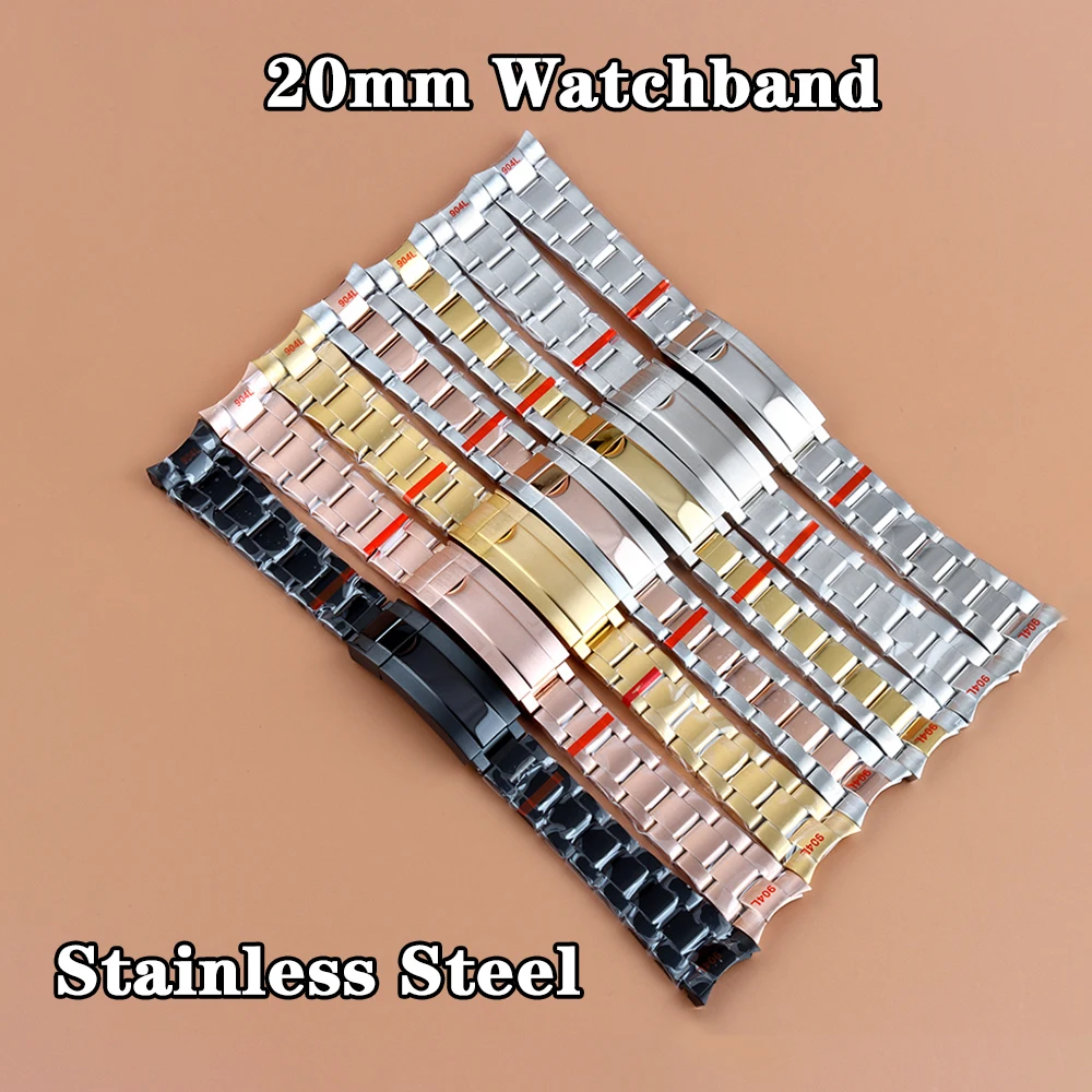

Oyster 20mm Width Adjustable Clasp Watch band Fit Submariner GMT Solid Steel Bracelet Fold Buckle Strap Replacement Accessories