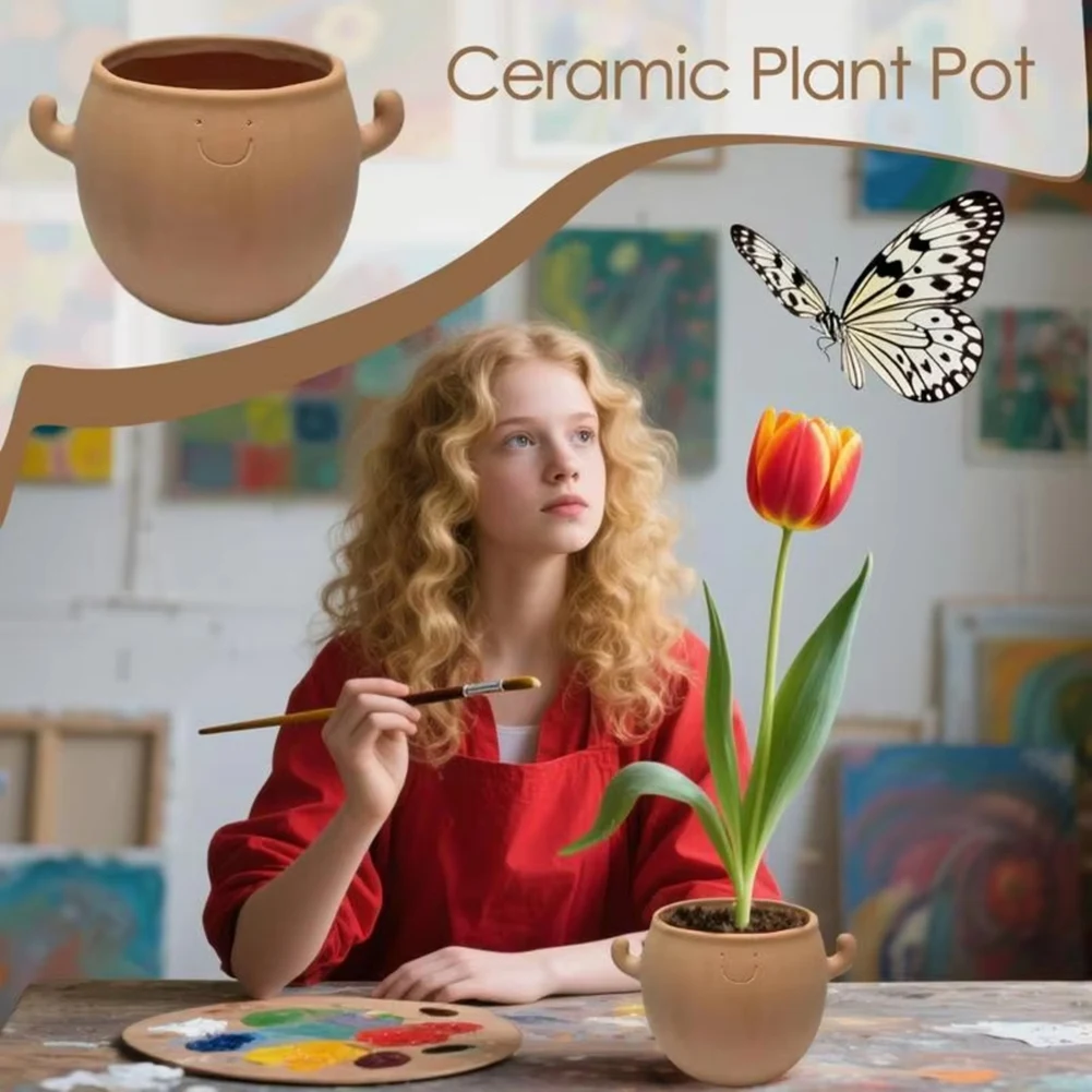(HOPE) Ceramic Plant Pot Decorative Plant Pots Home Decoration Smiling Face Planter for Garden Balcony Bonsai Yard Men Desk
