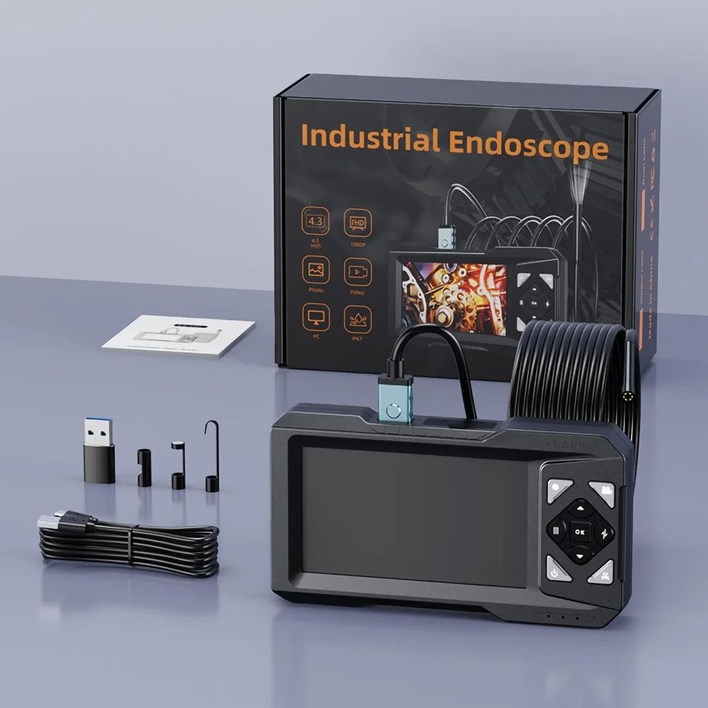Cámara endoscópica Industrial, cámara de inspección de tuberías con pantalla IPS de 4,3 pulgadas para reparación de automóviles, boroscopio de alcantarillado con Cable impermeable IP67 de 5M