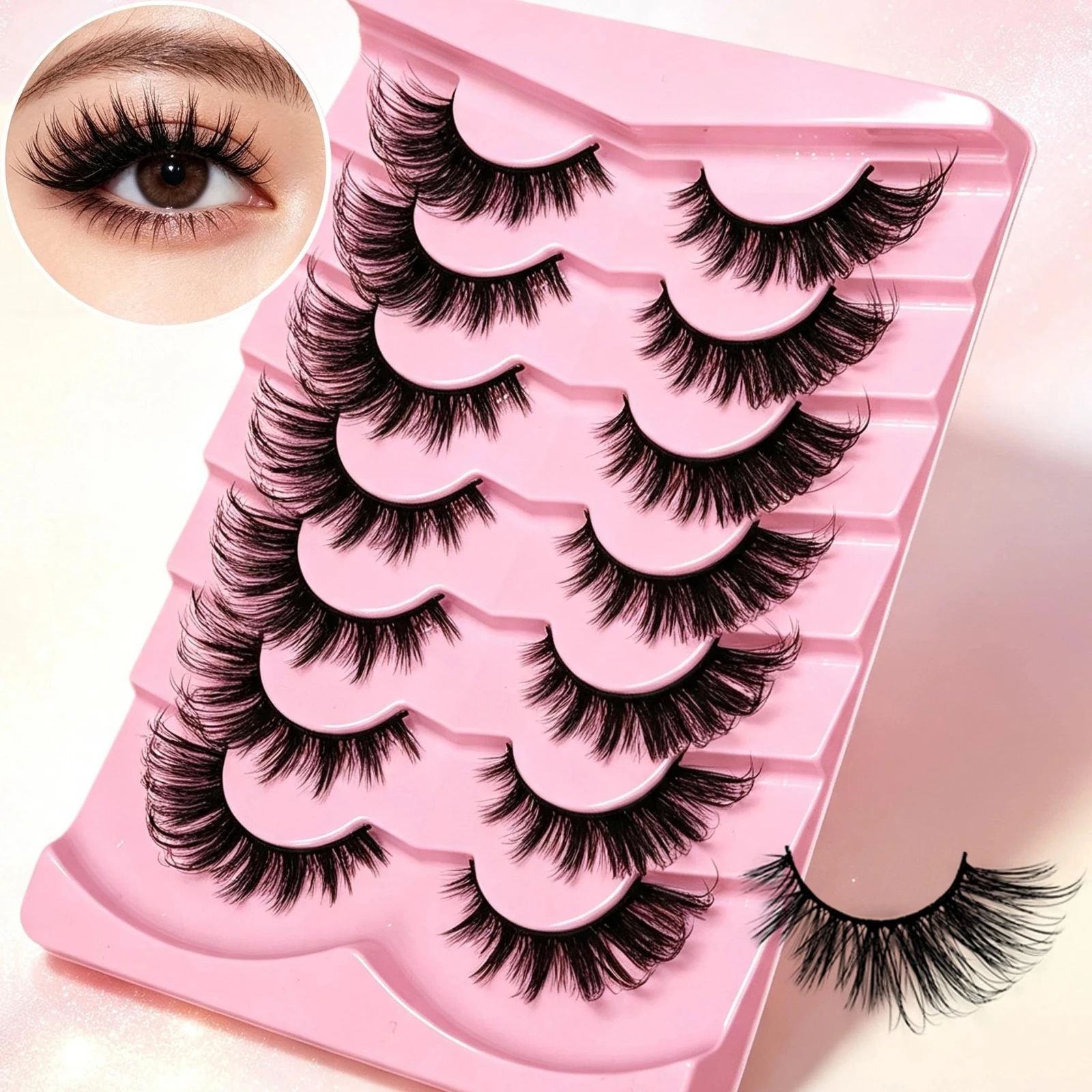 Fox Eye Feather Eyelash 7-Pair Set Imitation Mink False Eyelash Fluffy Wings Cat Eye Style Reusable Daily Party Eye Makeup