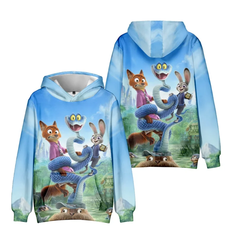 

Детские толстовки с капюшоном Disney Zootopia 2, повседневные толстовки для мальчиков и девочек, топы с длинными рукавами с героями мультфильмов, пуловер, милая уличная детская одежда