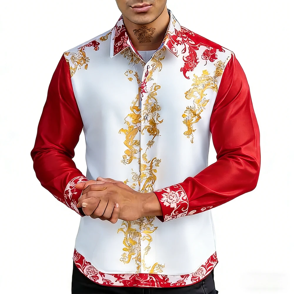 

Men's new long-sleeved lapel shirt POLO shirt classical pattern high-definition printed shirt Hawaiian vacation men's clothing