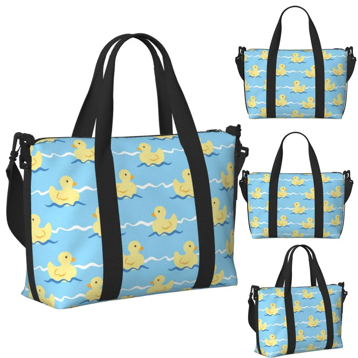 

Custom Cute Duck Swimming Seamless Pattern Beach Travel Bag Large Capacity Tote Bags for Gym Women Shopping Duffle Shoulder Bag