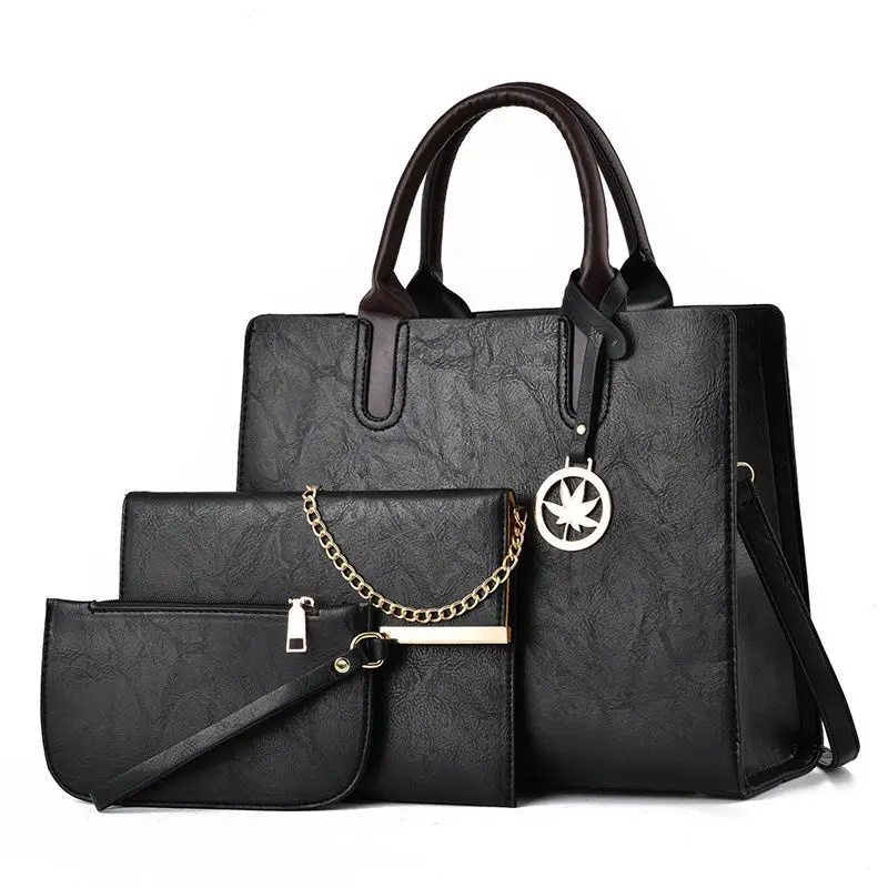 3 Pcs Set Women Fashion PU Ladies Handbag Solid Color Messenger Bag Shoulder Wallet Designer Bolsa Feminina Purses Messenger Bag