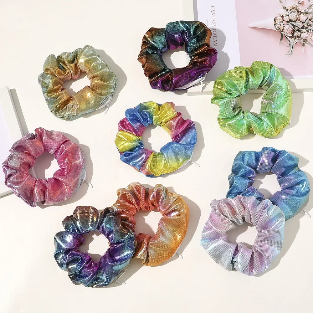 Cravatta per capelli sicura nascosta panno Laser arcobaleno Scrunchie per capelli muslimexmuslimex scomparto portaoggetti nascosto con tasca con cerniera tasca da viaggio donna sicura