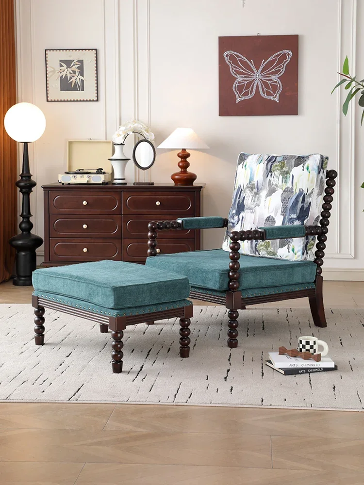 American single sofa chair, bedroom, living room, balcony, medieval solid wood fabric