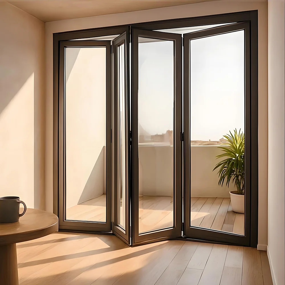 Sixinalu Folding Door Thermal Break Aluminum Profile Alloy Frame Sliding French Accordion Bi-Fold Door Tempered Double-glazed