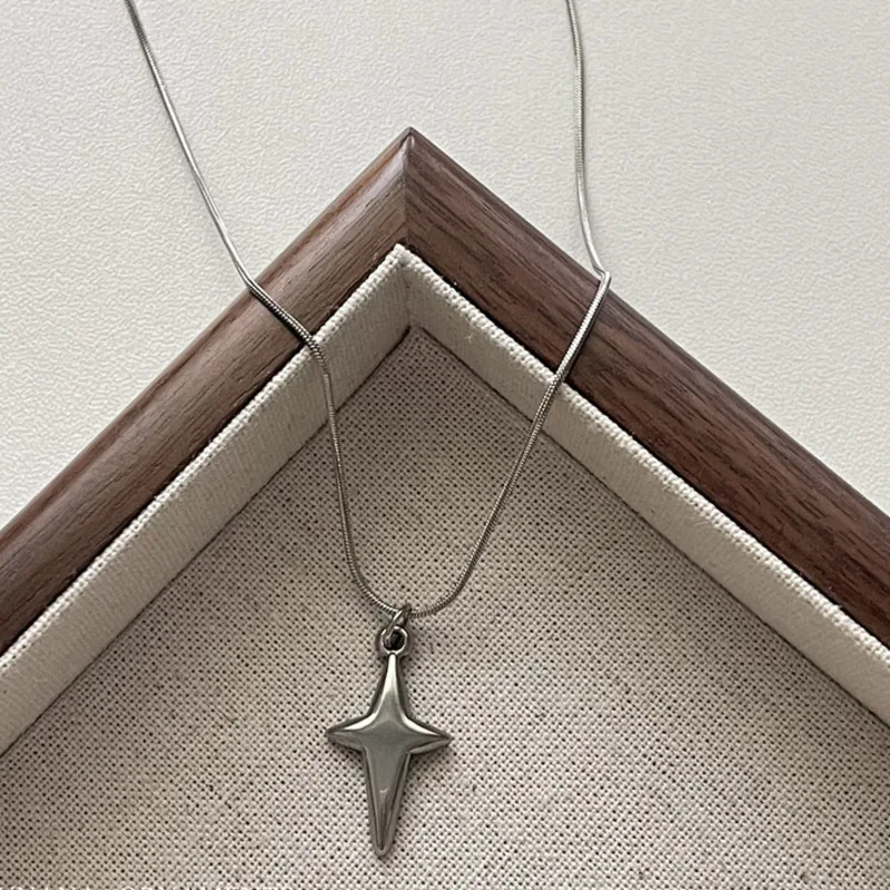 Korean Style Four-Pointed Star Pendent Necklace Simple Girl Clavicle Chain Trendy Girl Wedding Choker Fashion Jewelry Party Gift