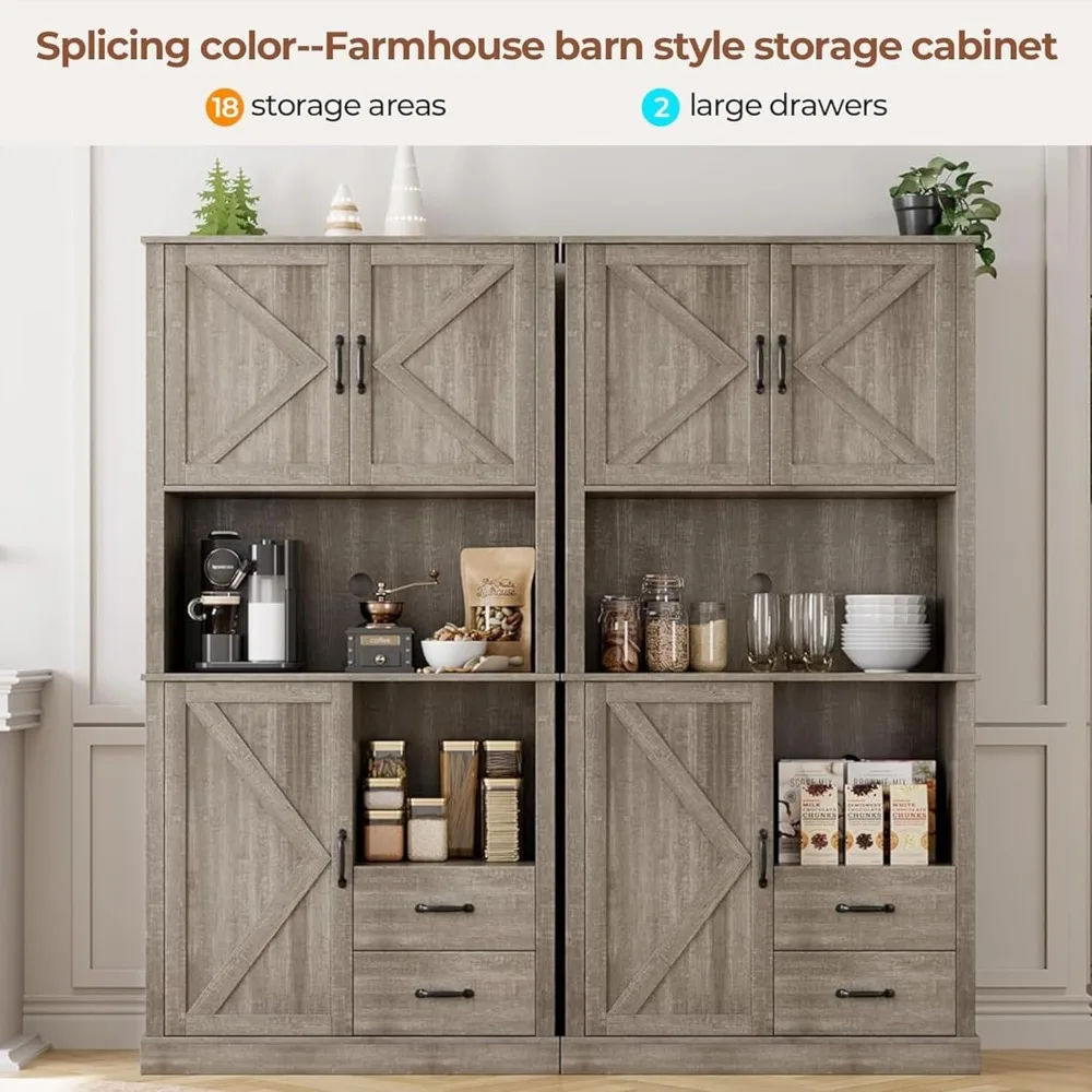 Modern Kitchen Pantry Cabinet with Microwave Stand with Drawers & Adjustable Shelves, for Dining Room,Grey image 4